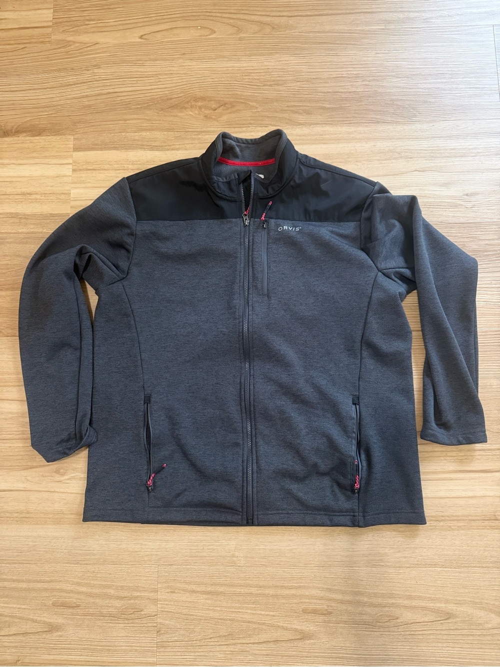 Orvis Jacket Mens XL Gray Fleece Full Zip Softshell Pockets Outdoor Hiking Warm